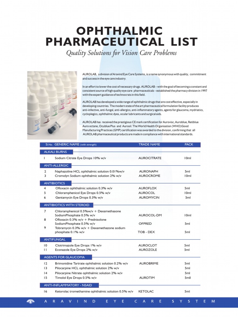 Ophthalmic Pharmaceutical List Quality Solutions For Vision Care