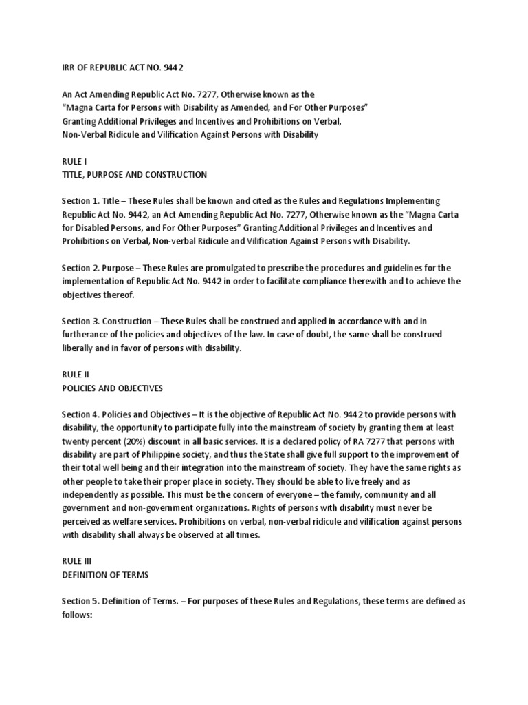 Implementing Rules of RA 9442 for Disabilities | PDF | Hotel | Defamation