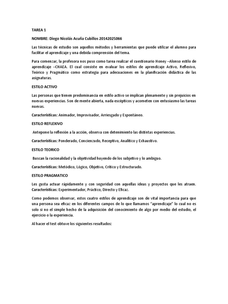 Estilos de Aprendizaje: CHAEA y VARK | PDF | Pragmatismo | Habilidades ...