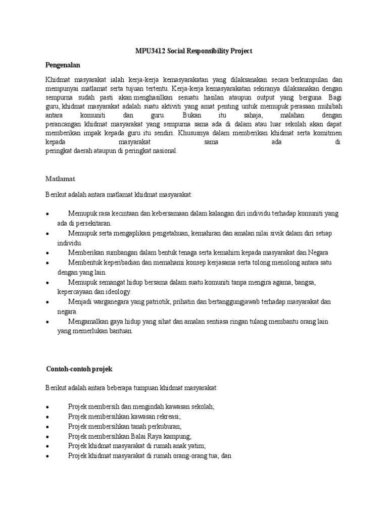 Mpu3412 Social Responsibility Project Pengenalan Matlamat Pdf