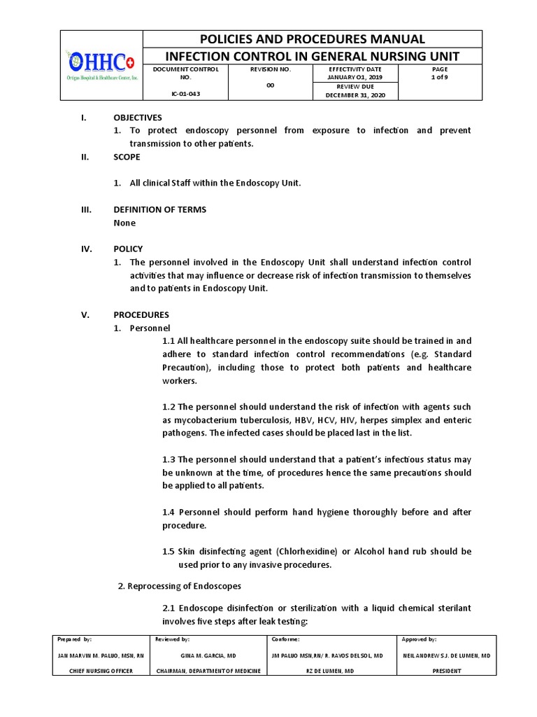 Policies and Procedures Manual Infection Control in General Nursing