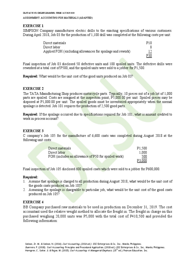 Assignment Accounting For Materials PDF Cost Accounting Cost