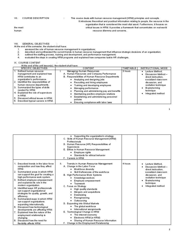 Human Resource Management Course Overview | PDF | Human Resource ...