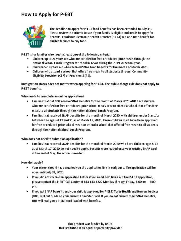 How To Apply PEBT PDF Supplemental Nutrition Assistance Program