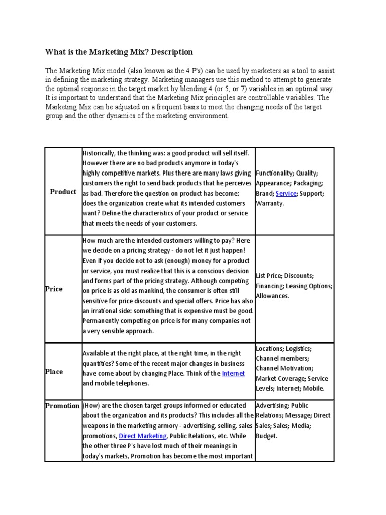 Understanding the Marketing Mix Essentials | PDF | Marketing | Pricing
