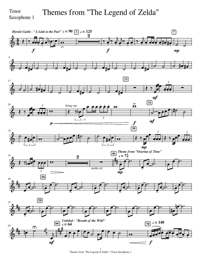A Musical Journey Through Hyrule Tenor Saxophone Arrangements of