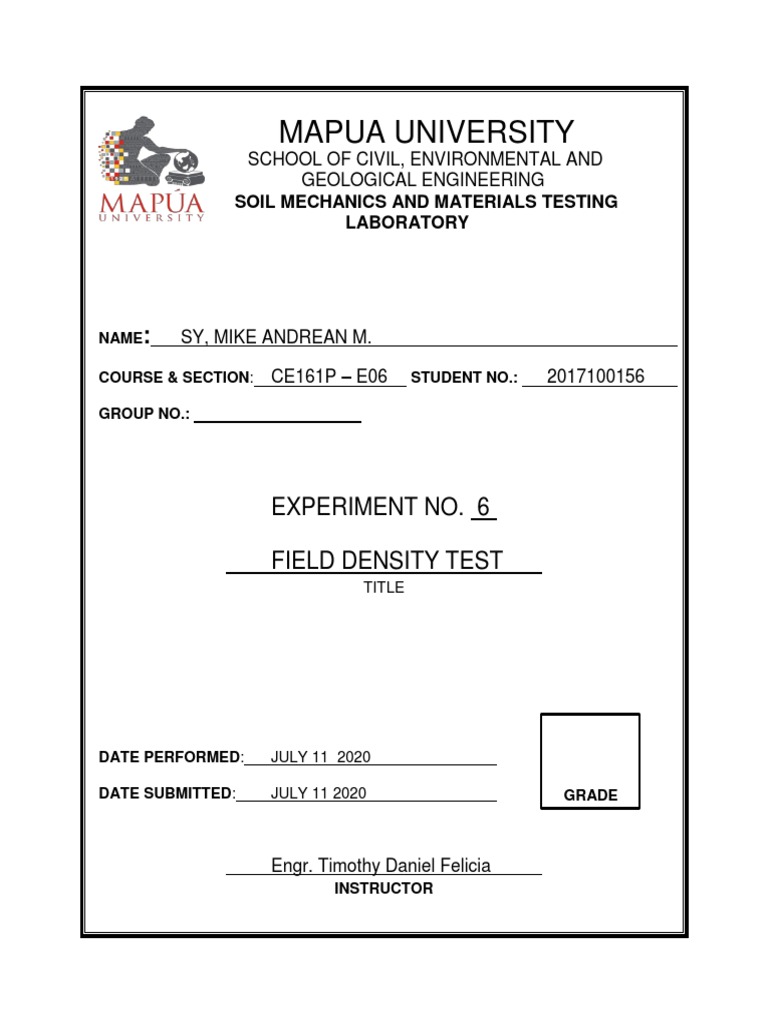 Field Density Test: Sand Cone Method | PDF | Density | Soil