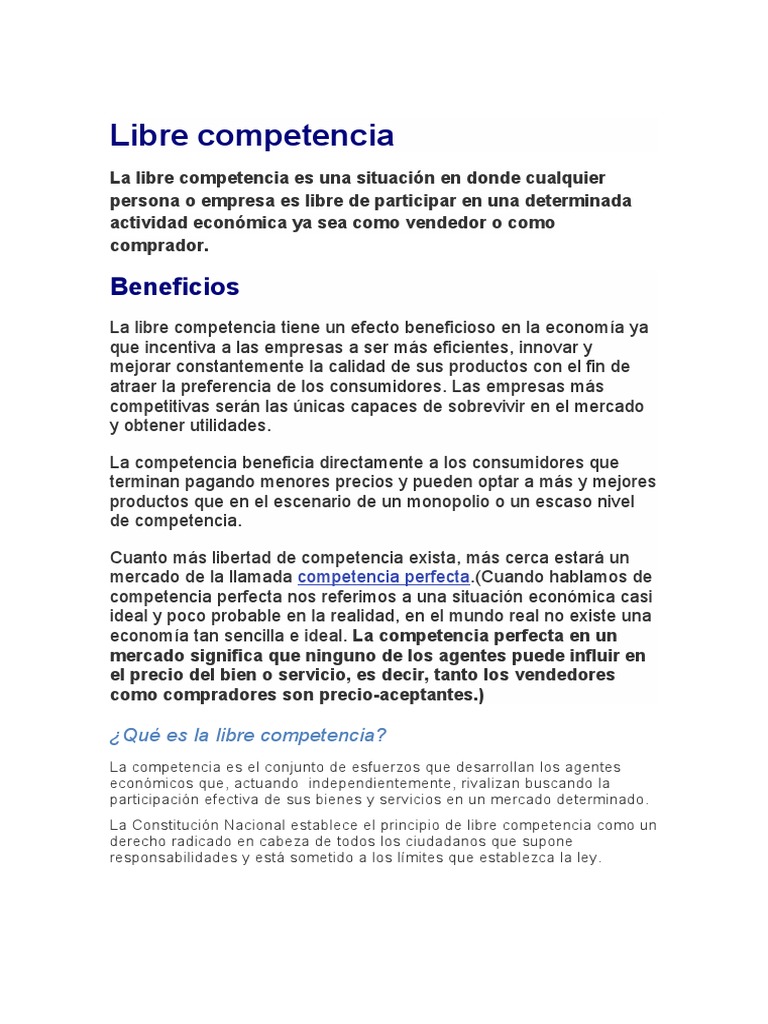 Comercio y Libre Competencia | PDF | Competencia perfecta | Mercado libre