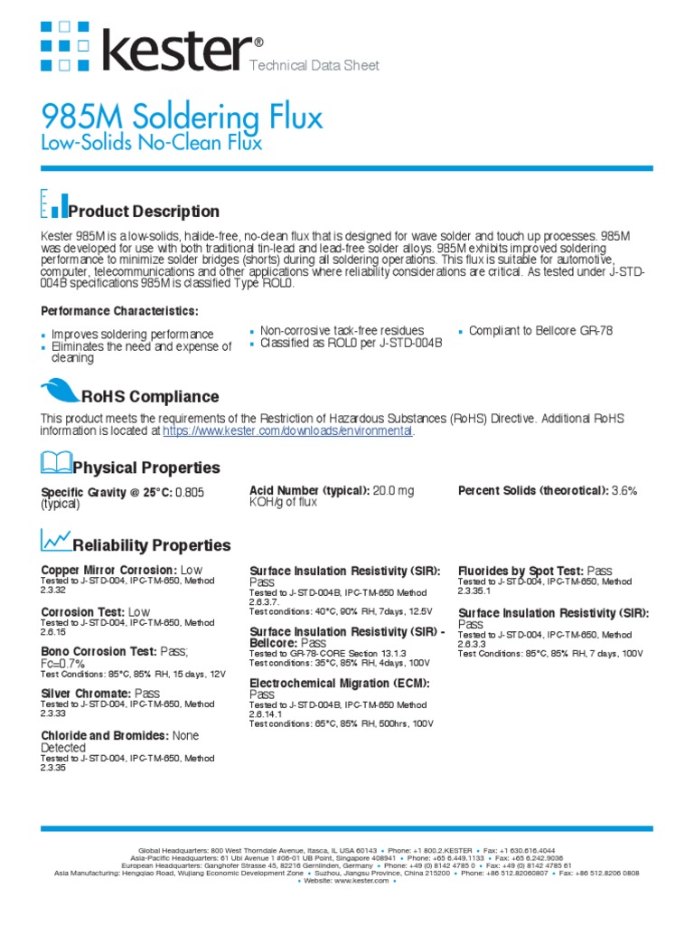 TDS 985M Soldering Flux PDF Soldering Solder