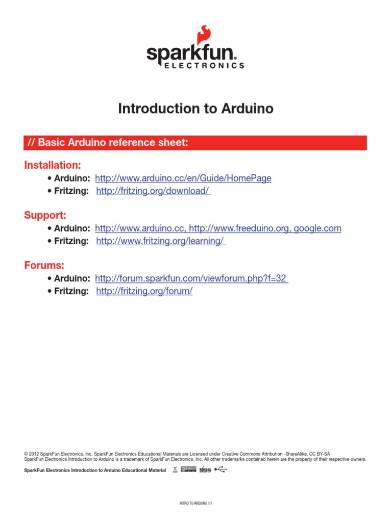 Introduction To Arduino: // Basic Arduino Reference Sheet | PDF ...