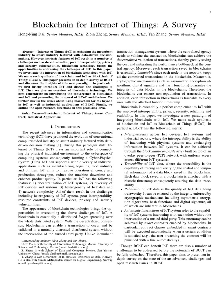 Blockchain For Internet of Things A Surv PDF | PDF | Internet Of Things ...