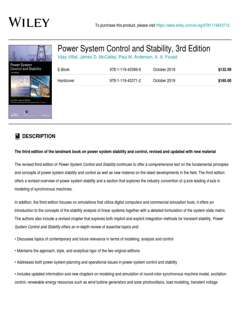 Wiley - Power System Control and Stability | PDF | System | Simulation