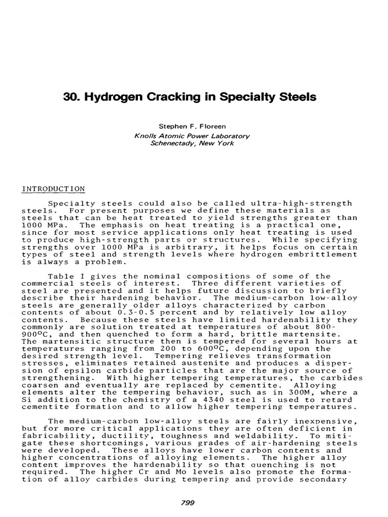 Hydrogen Cracking in Specialty Steels Knolls Atomic Power Laboratory