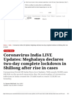 Coronavirus India LIVE Updates: Meghalaya Declares Two-Day Complete Lockdown in Shillong After Rise in Cases
