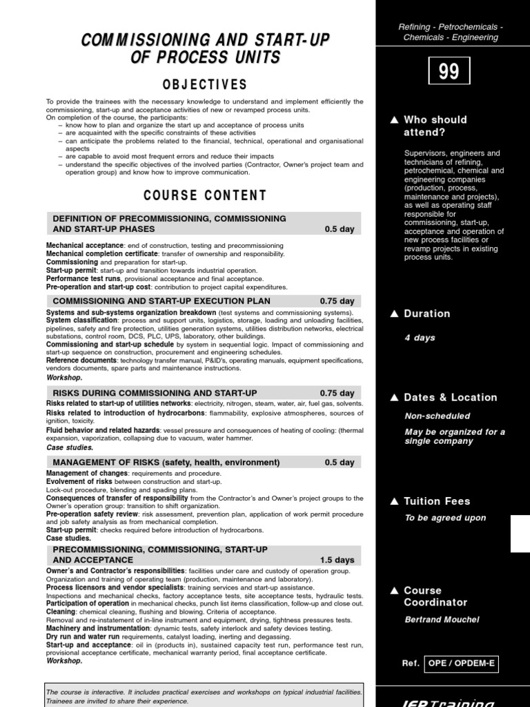 Commissioning & Start-Up Training Course | PDF | Engineering | Risk