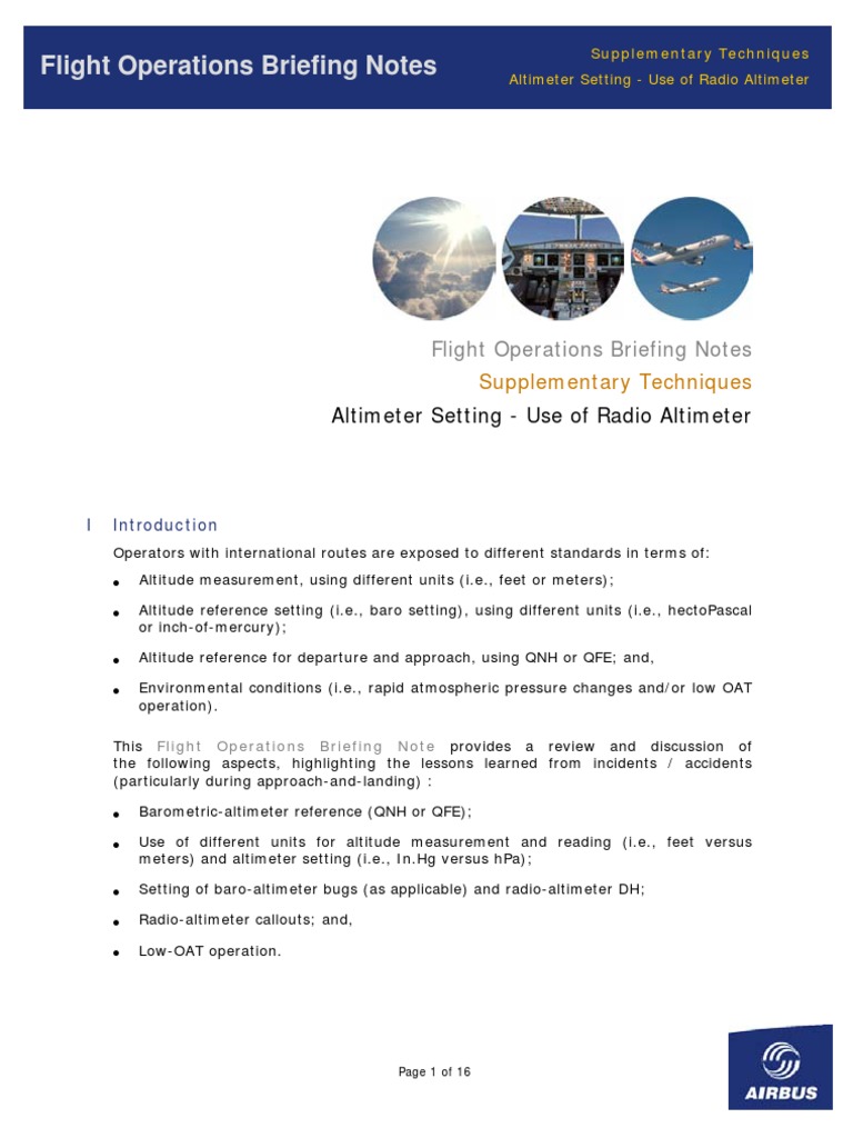 Altimeter Setting Use of Radio Altimeter PDF PDF Altitude Altimeter