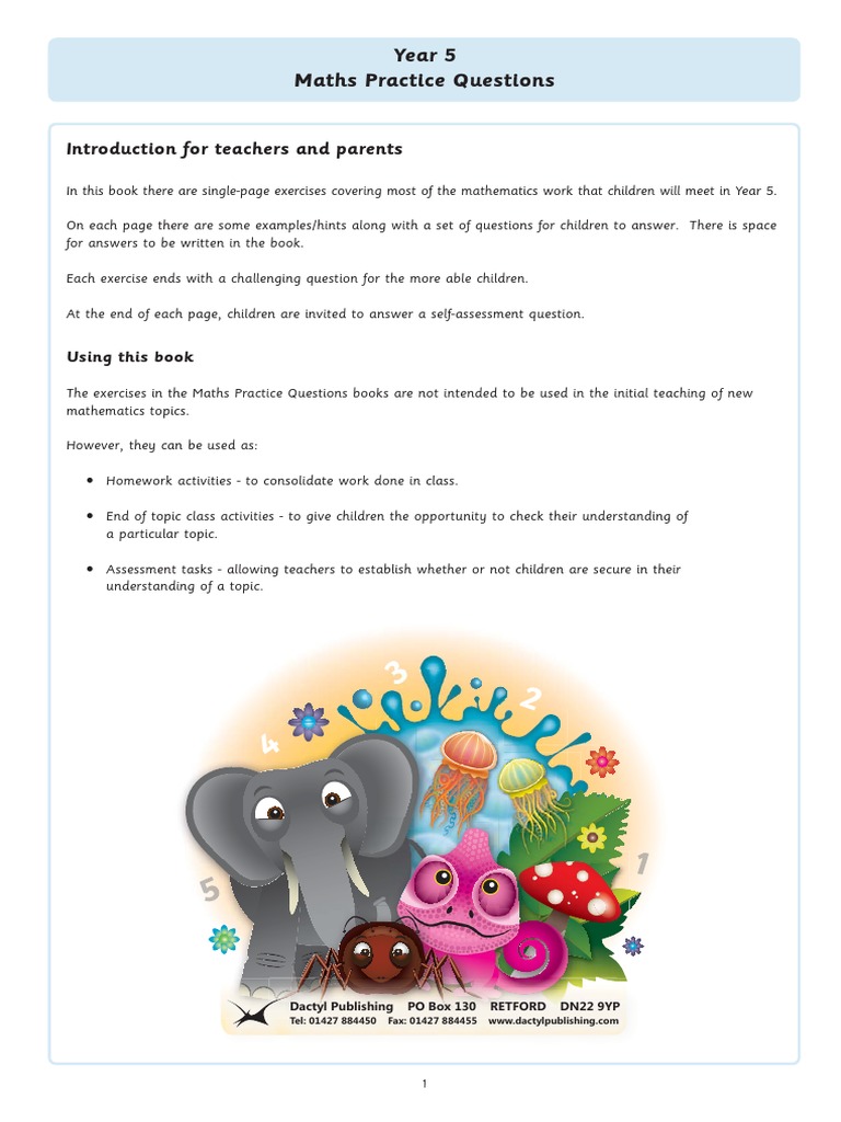 Year 5 Maths Practice Questions | PDF | Subtraction | Arithmetic