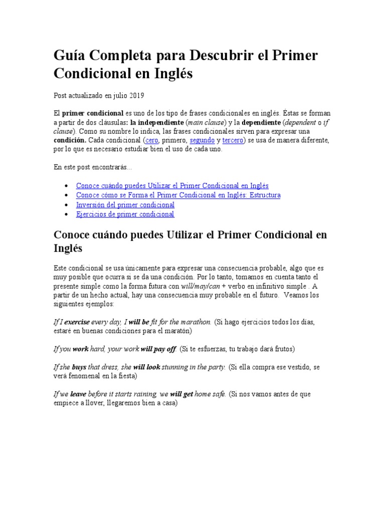 Guía Completa para Descubrir El Primer Condicional en Inglés PDF