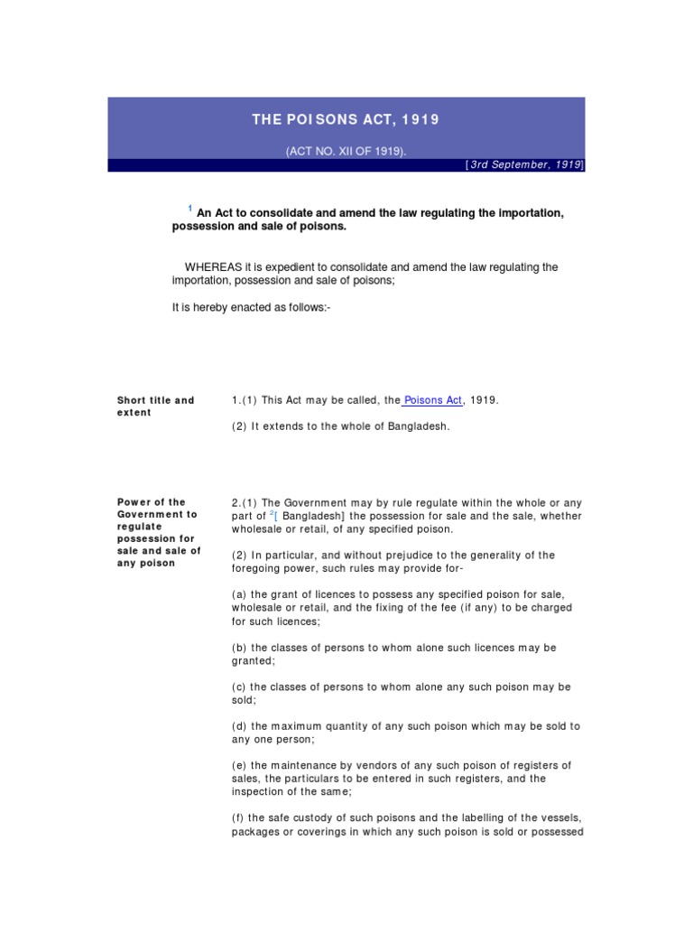 The Poisons Act, 1919 PDF | PDF | Search Warrant | Social Institutions