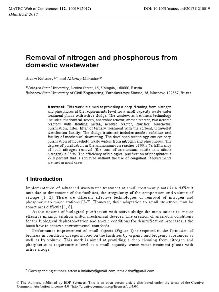 Removal of Nitrogen and Phosphorus From Waste Water | PDF | Sewage ...