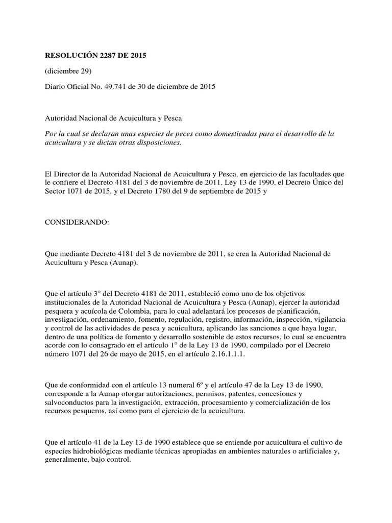 Res 2287 PDF | PDF | Acuicultura | Trucha