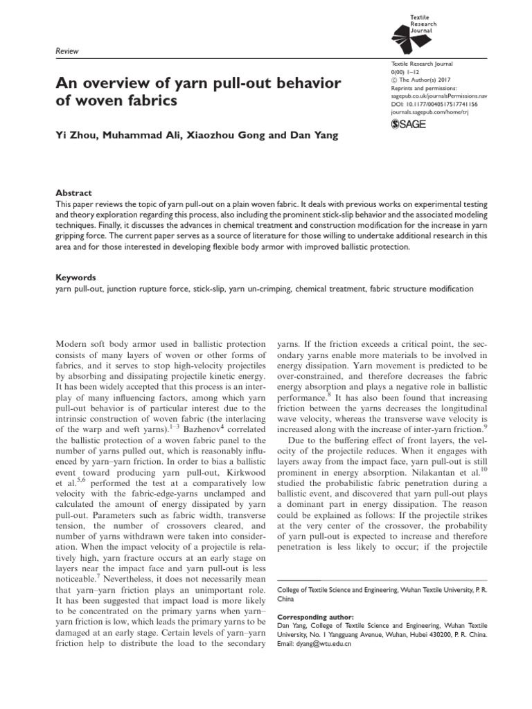 Yarn Pull-Out Behavior in Woven Fabrics | PDF | Weaving | Textiles
