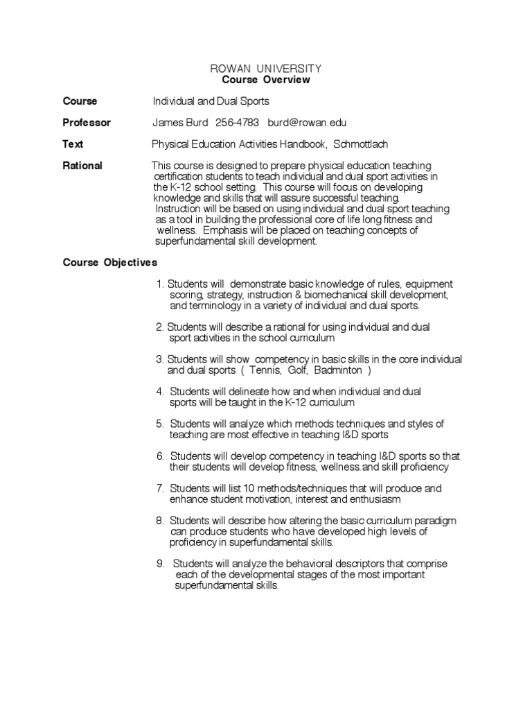 Individual and Dual Sports Course Guide | PDF | Physical Education ...