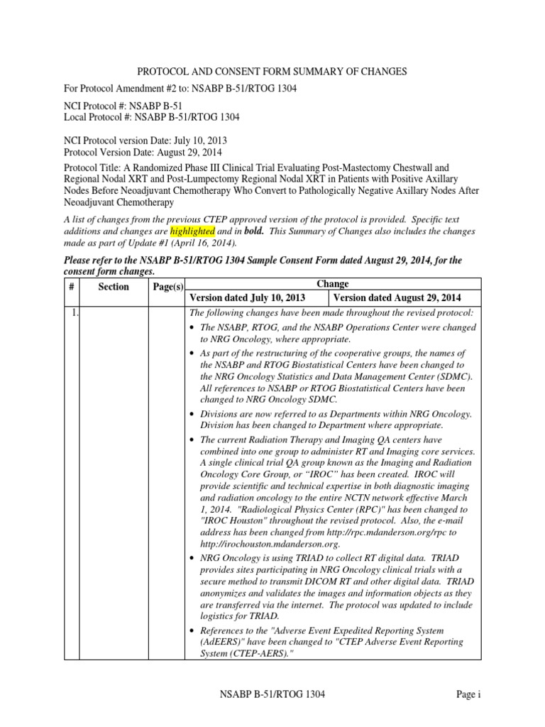 NSABP B-51/RTOG 1304 Protocol Update | PDF | Health Care | Neoplasms