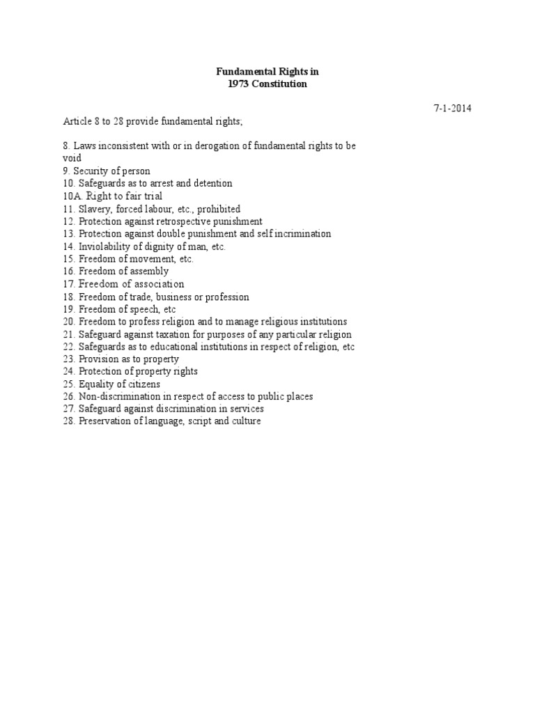 Fundamental Rights in 1973 Constitution | PDF | Politics | Law
