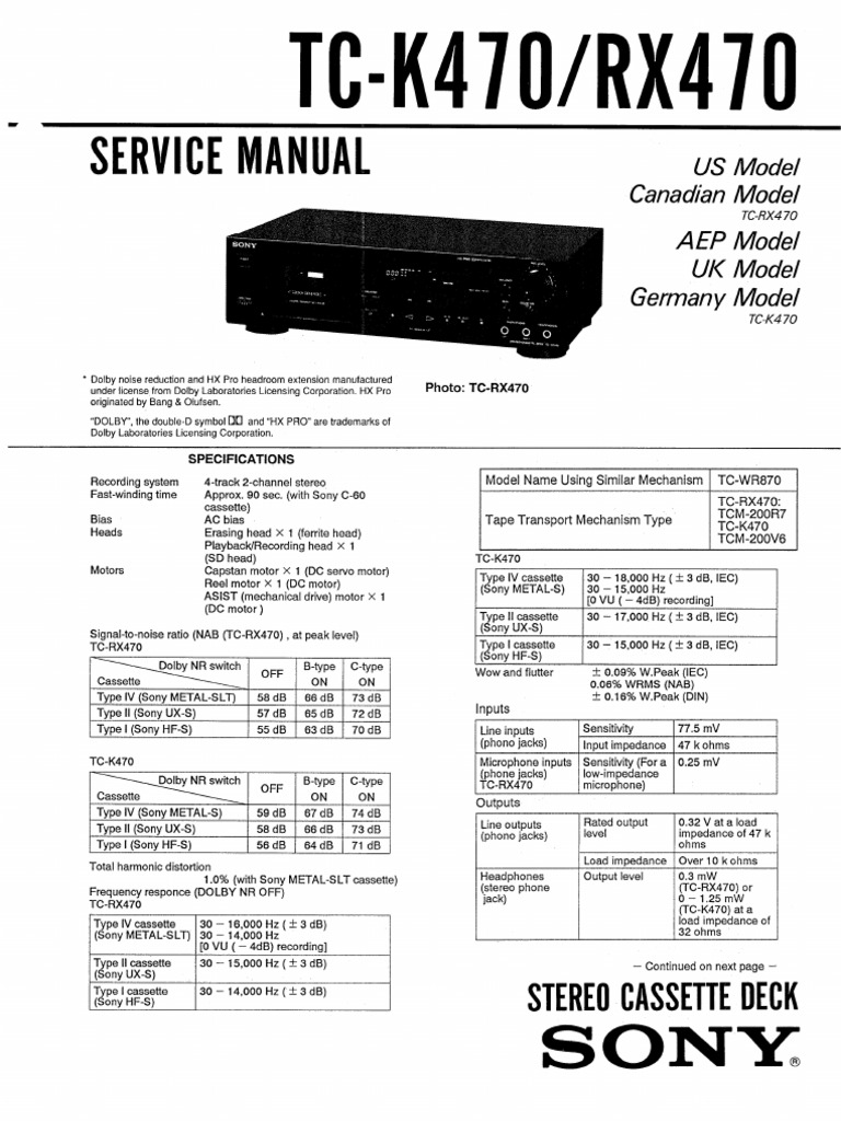 Sony TC K470 Service Manual | PDF