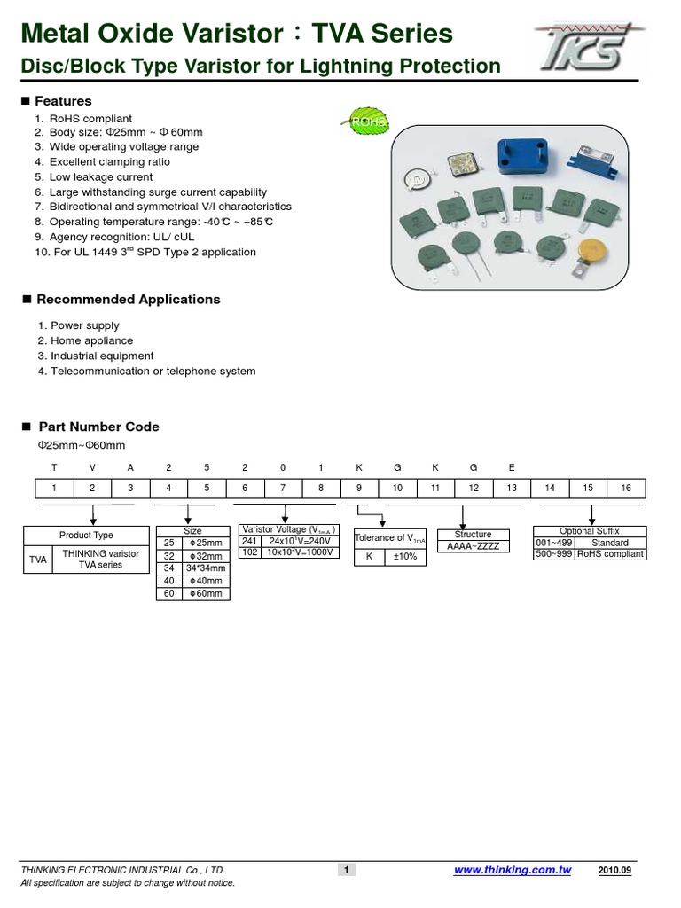品質が 40751 TVA Varistor Components | Equipment | PDF | その他