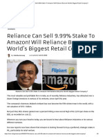 Reliance Can Sell 9.99% Stake To Amazon! Will Reliance Become World's Biggest Retail Company