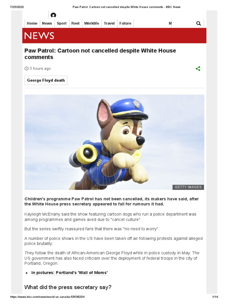 Paw Patrol Cartoon Not Cancelled Despite White House Comments BBC