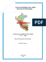 Catálogo Sísmico del Perú 1471-1982: Parámetros focales e intensidades
