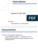 Lecture 9: SQL-DDL: Reference: Read Chapter 4.1-4.2 of The Textbook