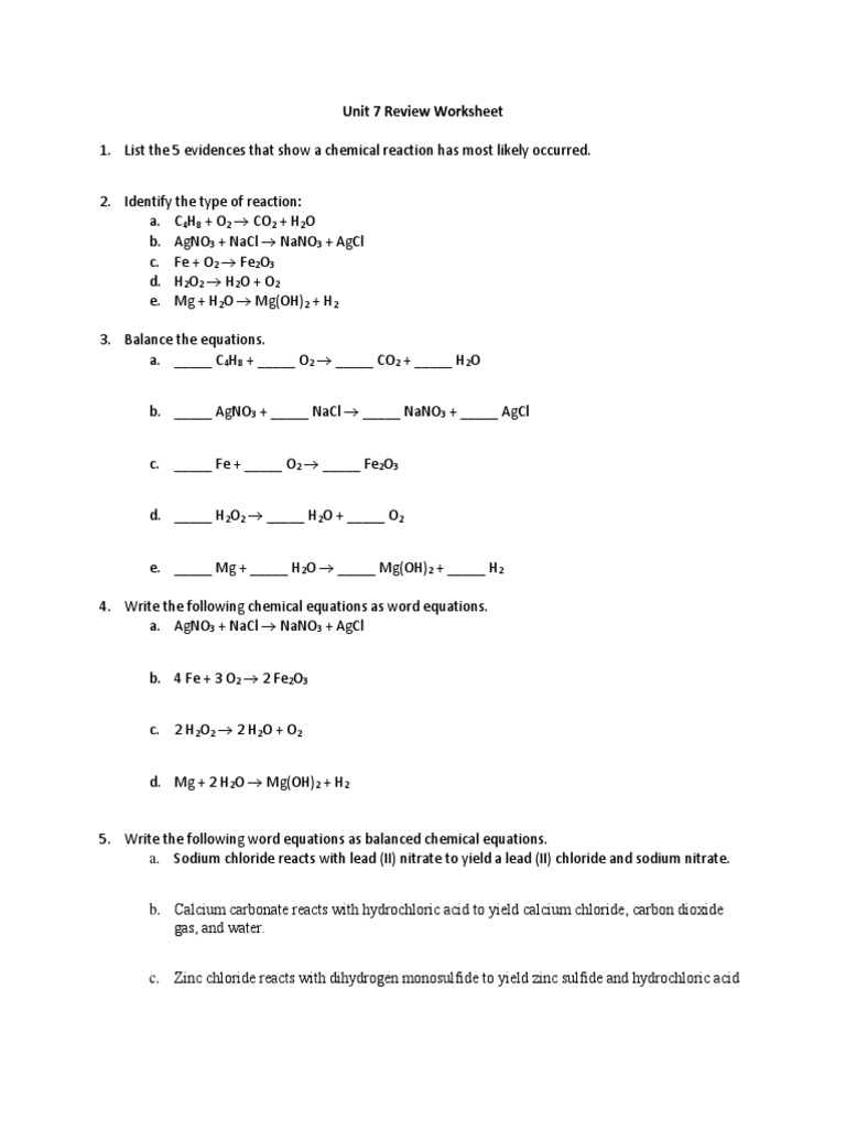 Unit 7 Review No Bond Energy | PDF | Magnesium | Chemical Reactions