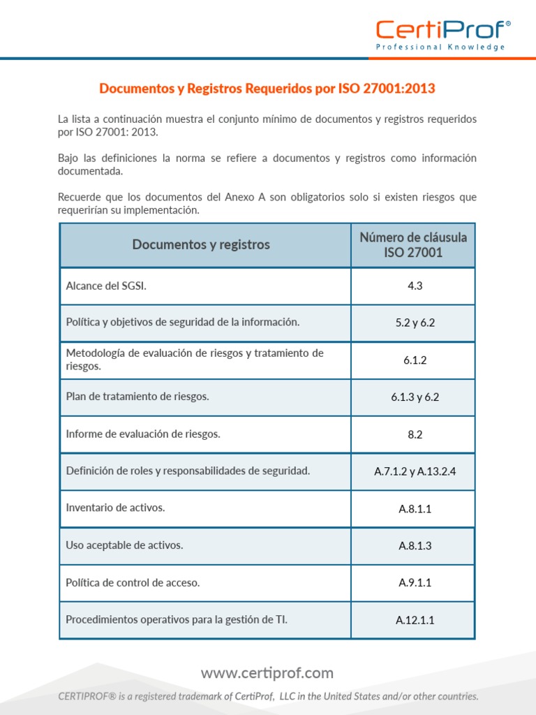 ISO 27001 - Documentos y Registros V072018A Cert PDF | PDF | Seguridad ...