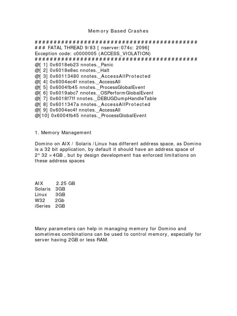 Memory Based Crashes | PDF | Ibm Notes | Parameter (Computer Programming)