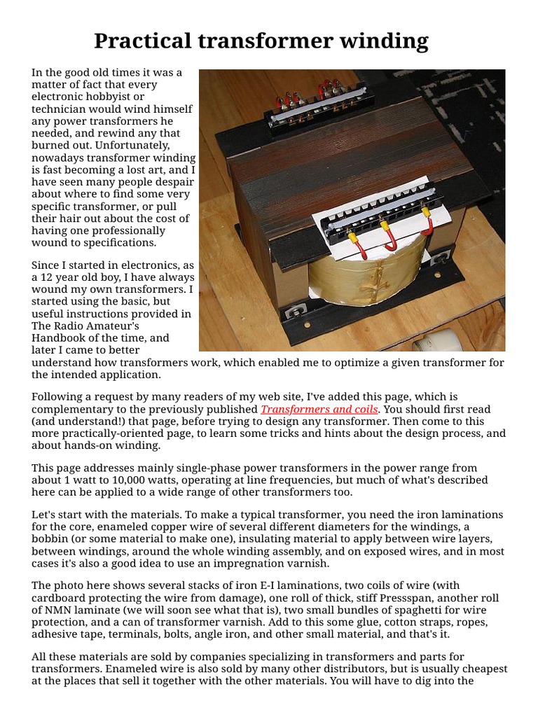 Practical Transformer Winding | PDF | Transformer | Insulator (Electricity)