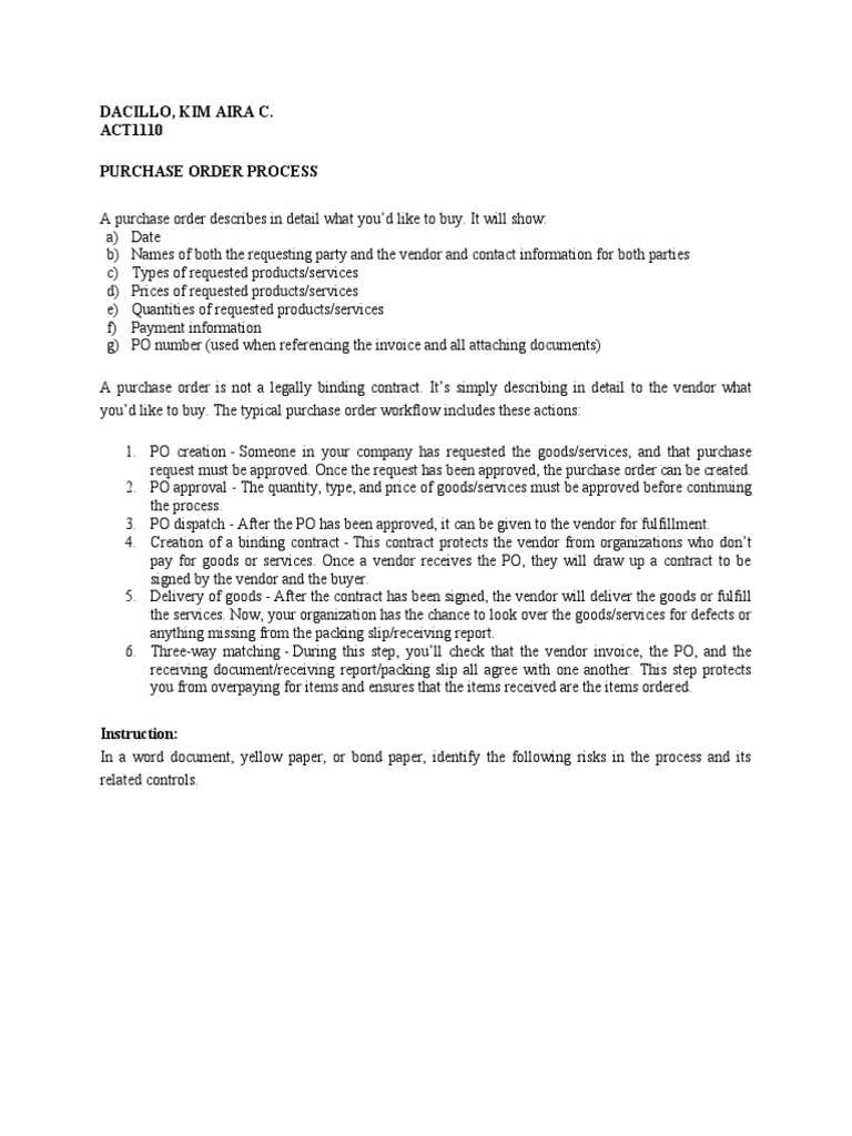 Purchase Order Process and Risks | PDF | Regulatory Compliance | Risk