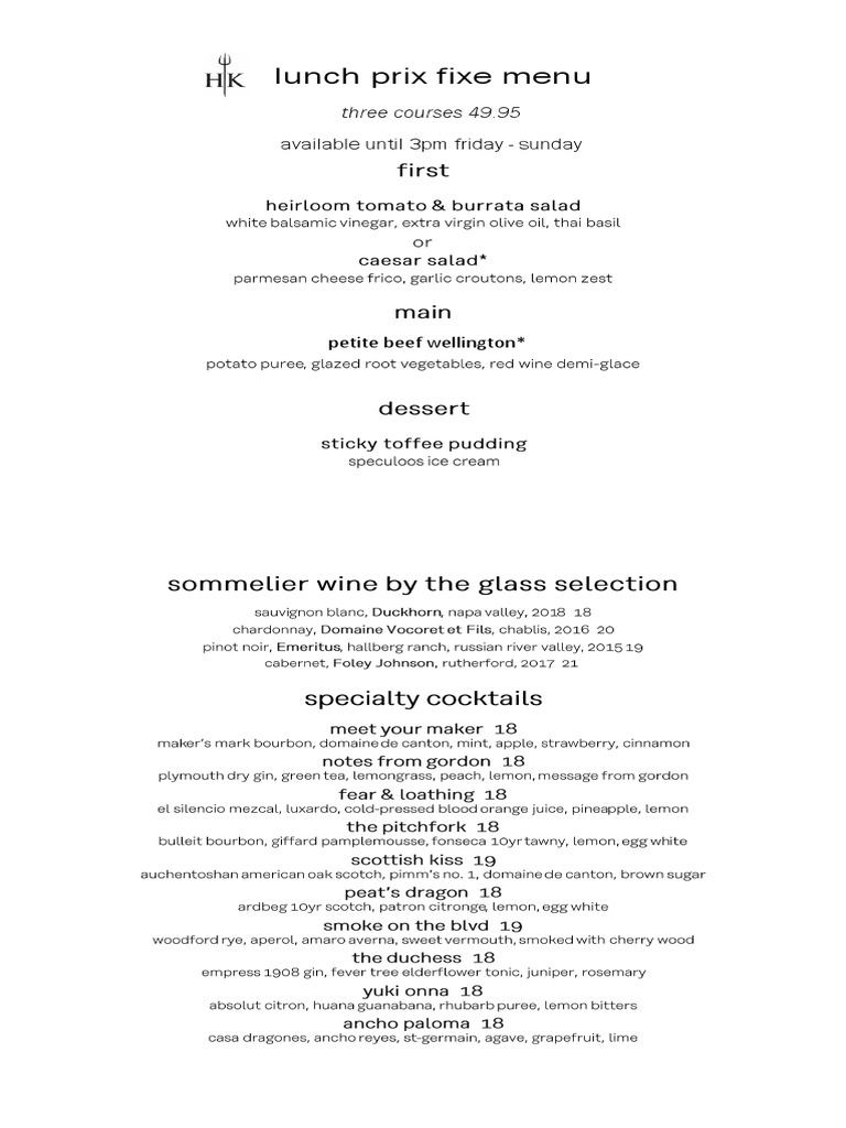 Hell's Kitchen Lunch Prix Fixe Menu | PDF | Champagne | Fermented Drinks