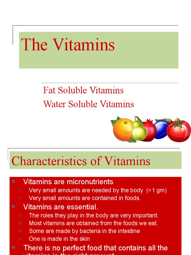 The Vitamins Fat Soluble Vitamins Water Soluble Vitamins PDF