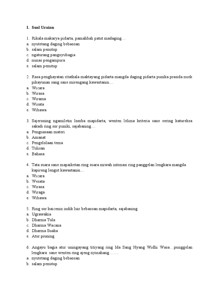 Contoh Soal Bahasa Bali