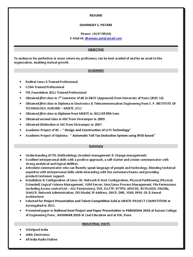 DhananjayP Resume | PDF | Computer Network | Linux