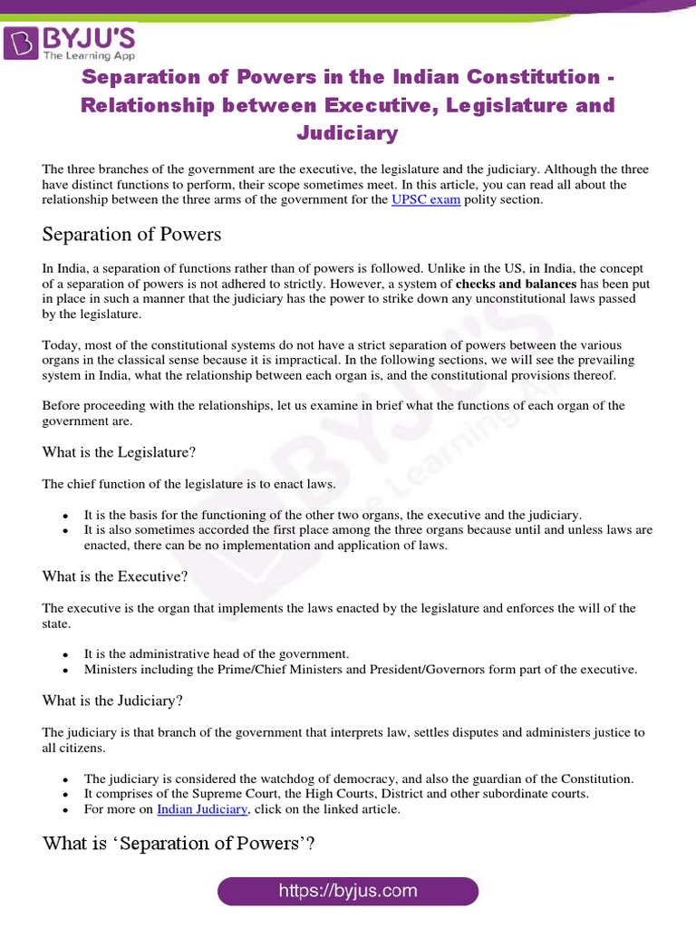 Separation of Powers in The Indian Constitution Polity | PDF ...