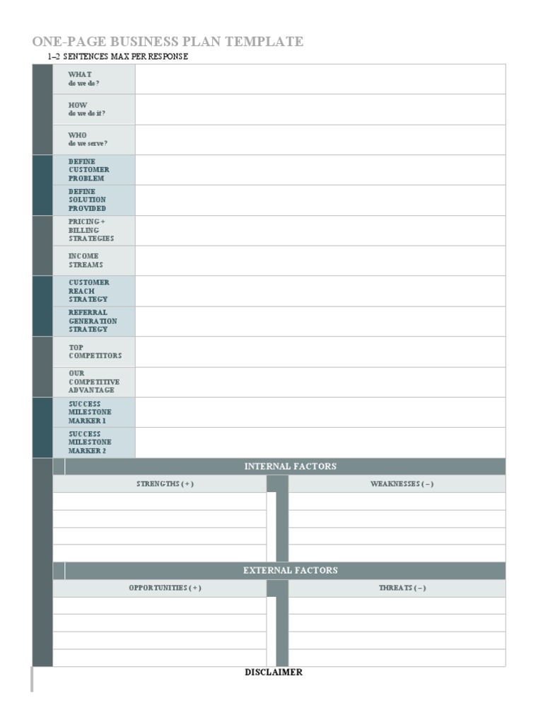 One-Page Business Plan Template | PDF