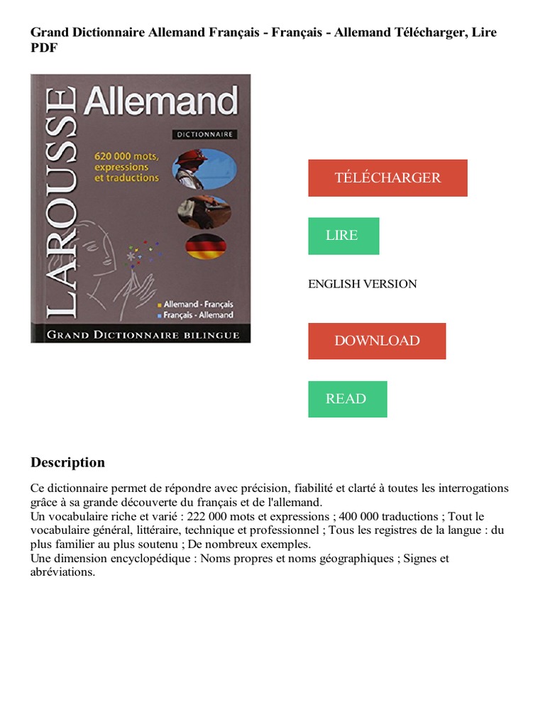 Grand Dictionnaire Allemand Francais Francais Allemand Telecharger Lire Pdf Dictionnaire Langue Francaise