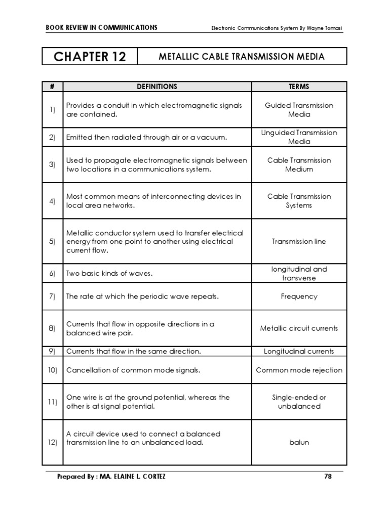 Metallic Cable Transmission Media Review | PDF | Transmission Medium ...