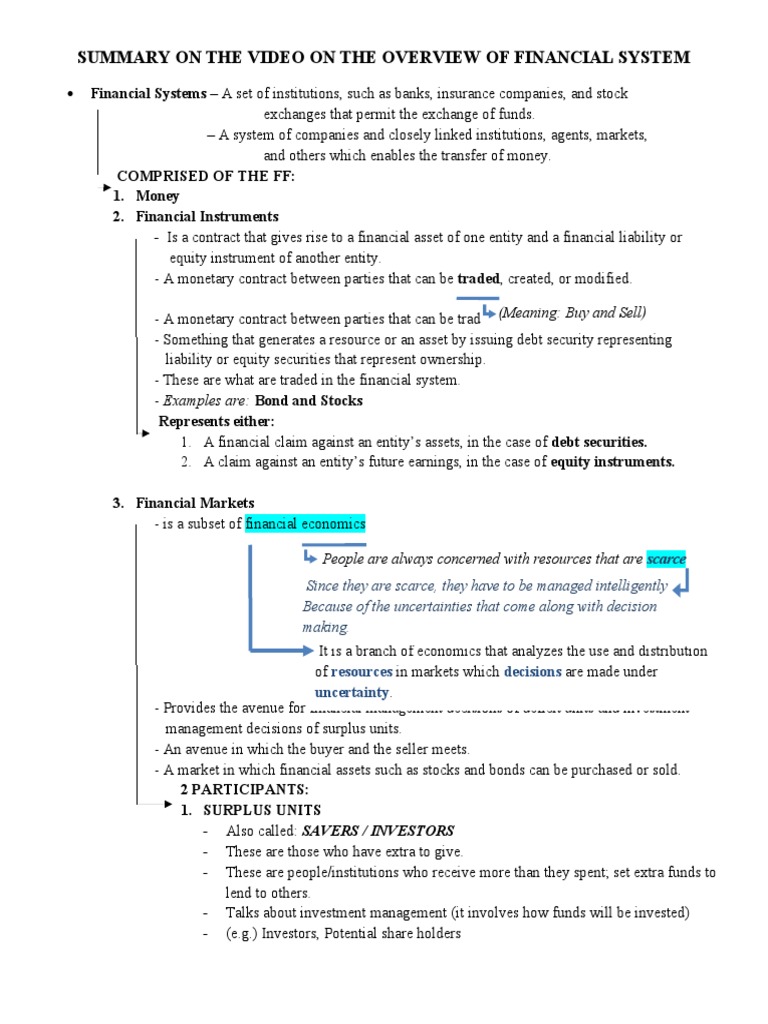 Notes On The Overview of Financial System | PDF | Securities (Finance ...