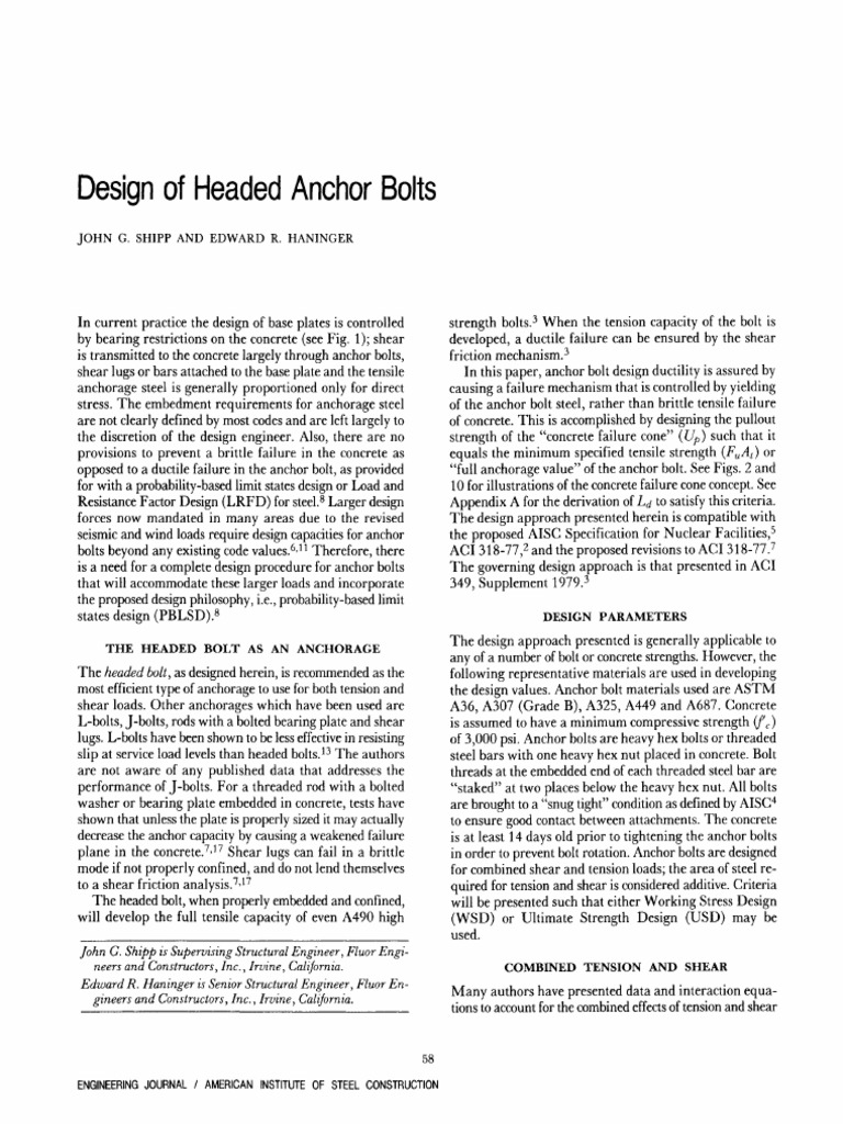 Design of Headed Anchor Bolts PDF PDF